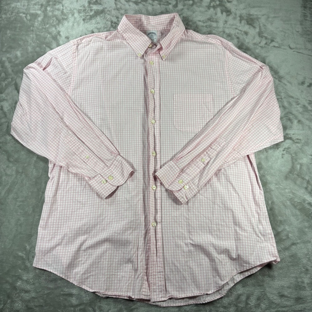 Brooks Brothers Regent Pink Gingham Check Button Down‎ Shirt Mens XL Cotton 1818